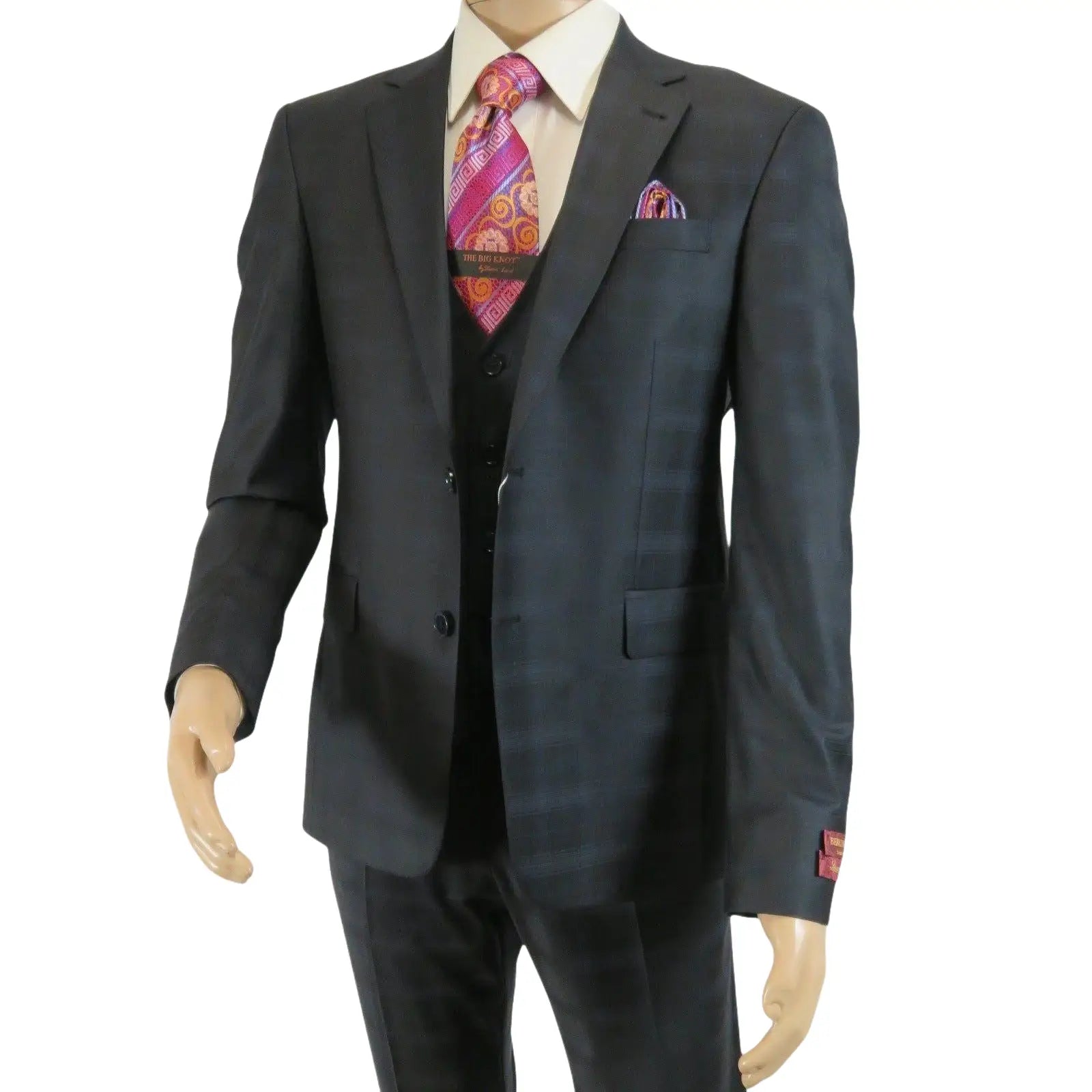 Men Suit BERLUSCONI Turkey 100% Italian Wool Super 180's 3pc Vested #Ber41 Black - J.Valintin Men's Wear Legend - 99845