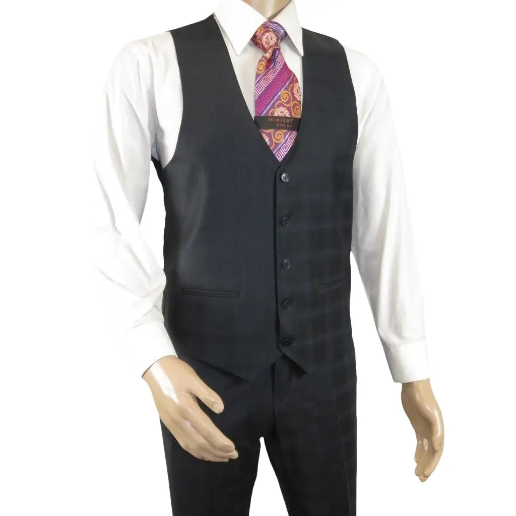 Men Suit BERLUSCONI Turkey 100% Italian Wool Super 180's 3pc Vested #Ber41 Black - J.Valintin Men's Wear Legend - 99845
