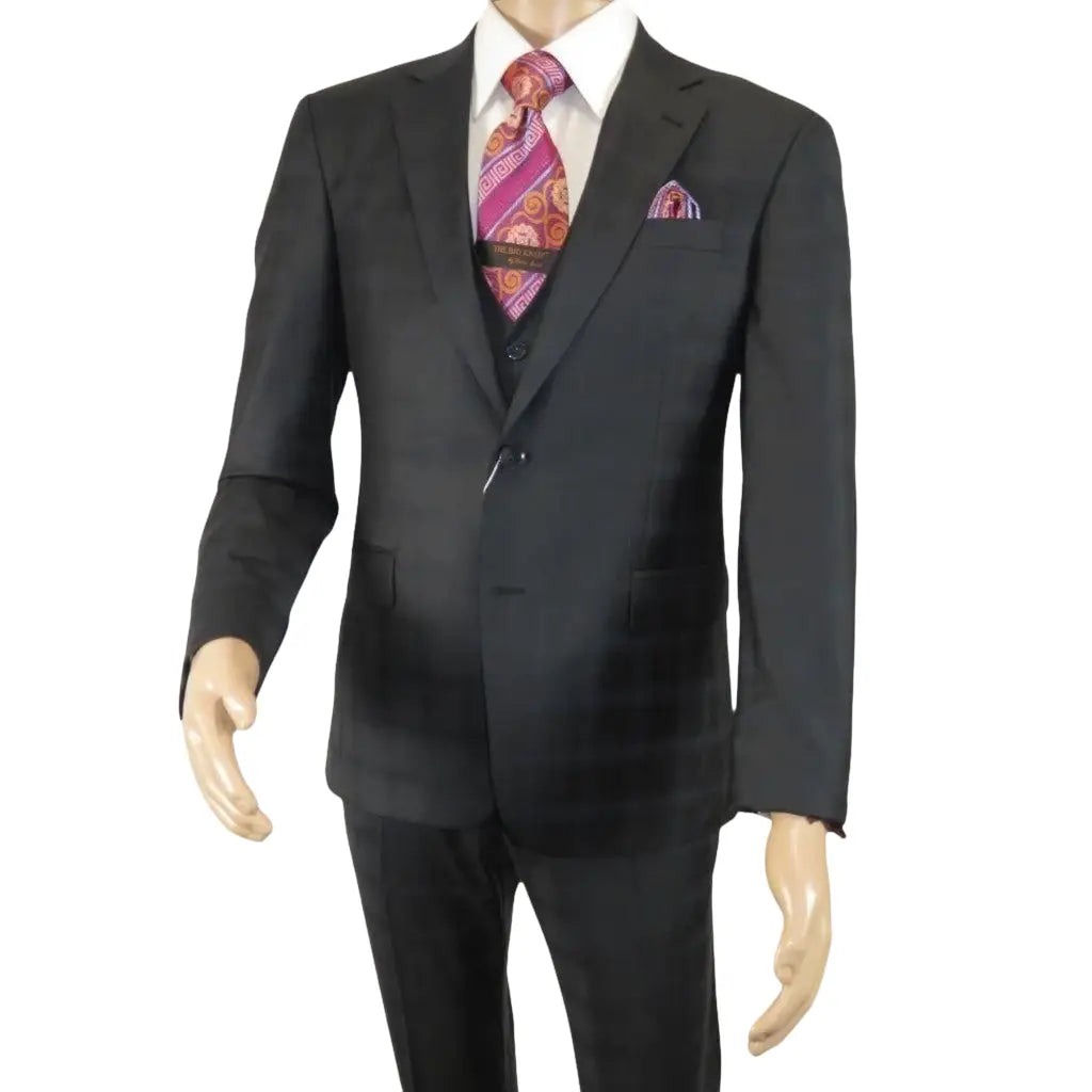 Men Suit BERLUSCONI Turkey 100% Italian Wool Super 180's 3pc Vested #Ber41 Black - J.Valintin Men's Wear Legend - 99845