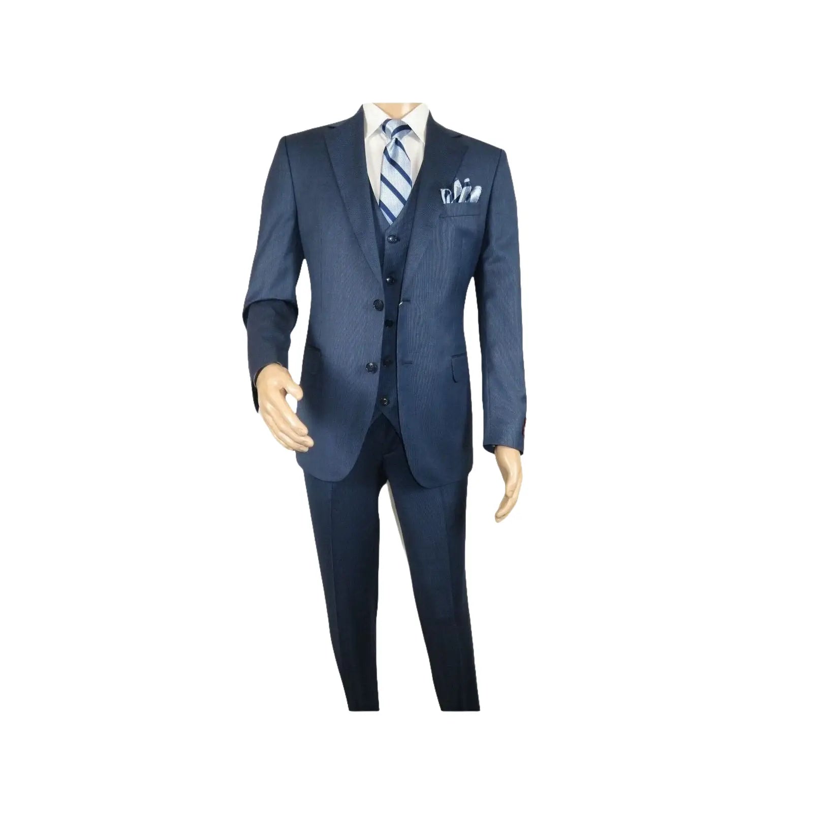 Men Suit BERLUSCONI Turkey 100% Italian Wool Super 180's 3pc Vested #Ber5 Navy - J.Valintin Men's Wear Legend - 98503
