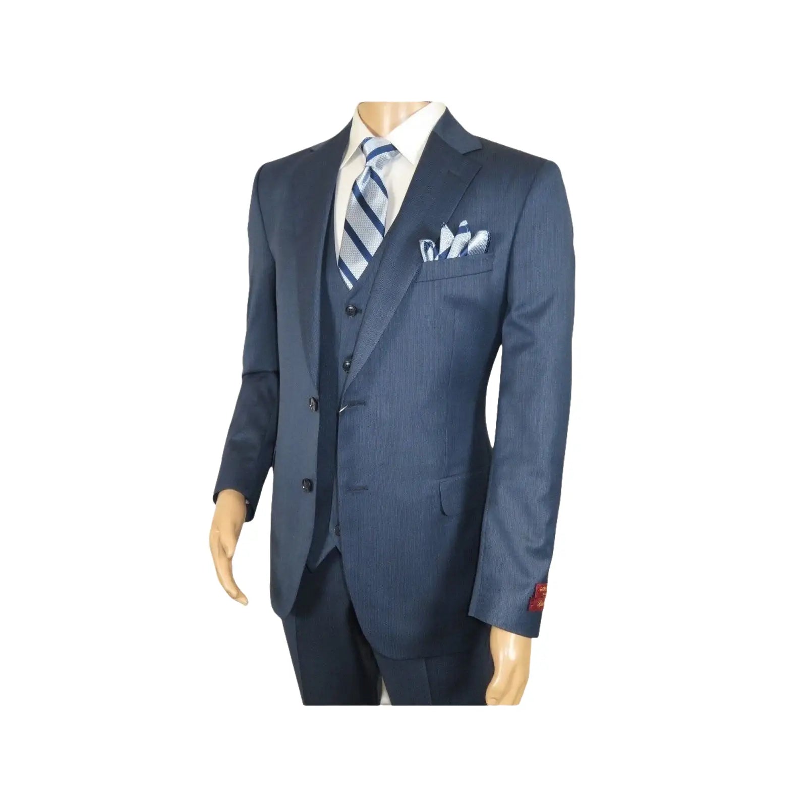 Men Suit BERLUSCONI Turkey 100% Italian Wool Super 180's 3pc Vested #Ber5 Navy - J.Valintin Men's Wear Legend - 98503