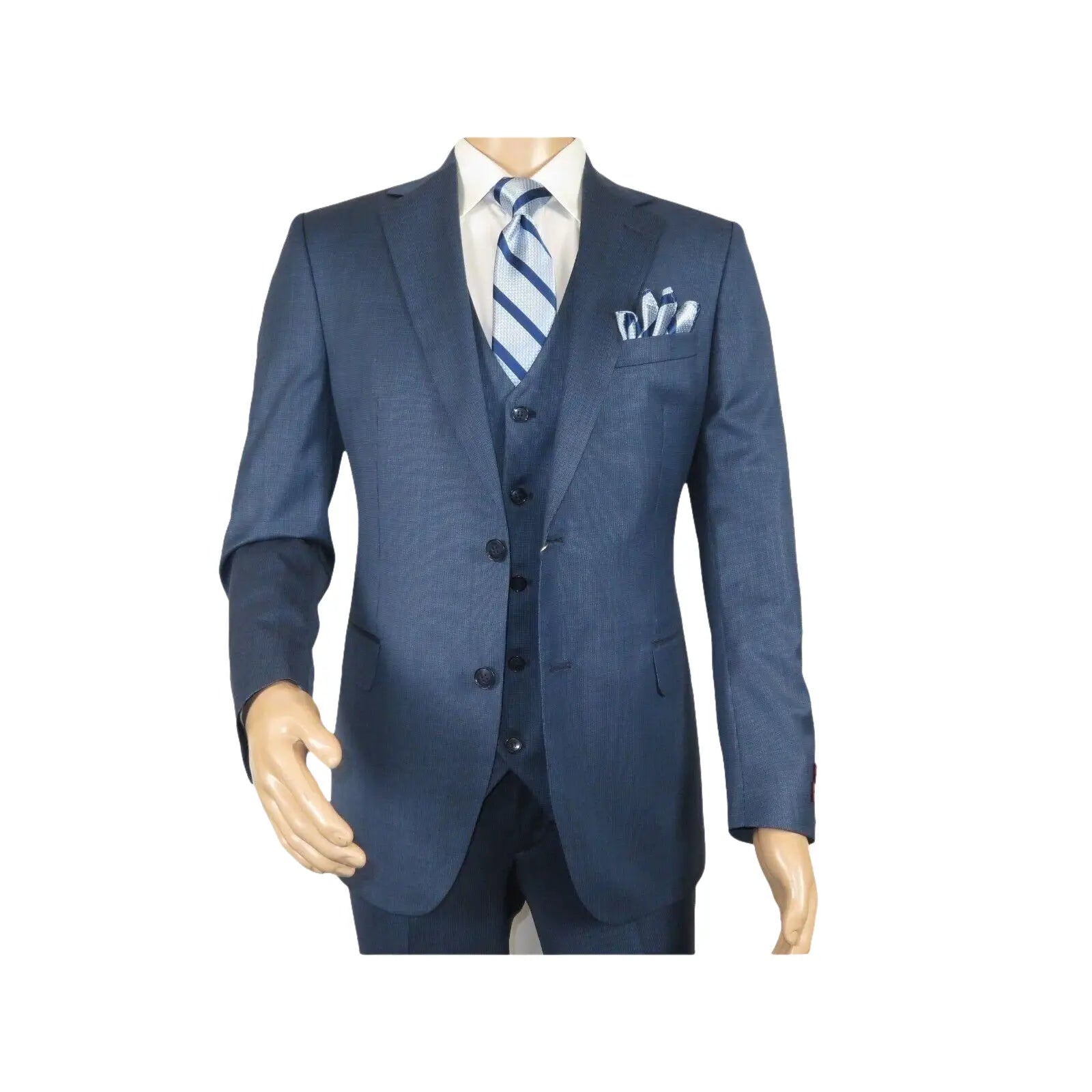 Men Suit BERLUSCONI Turkey 100% Italian Wool Super 180's 3pc Vested #Ber5 Navy - J.Valintin Men's Wear Legend - 98503