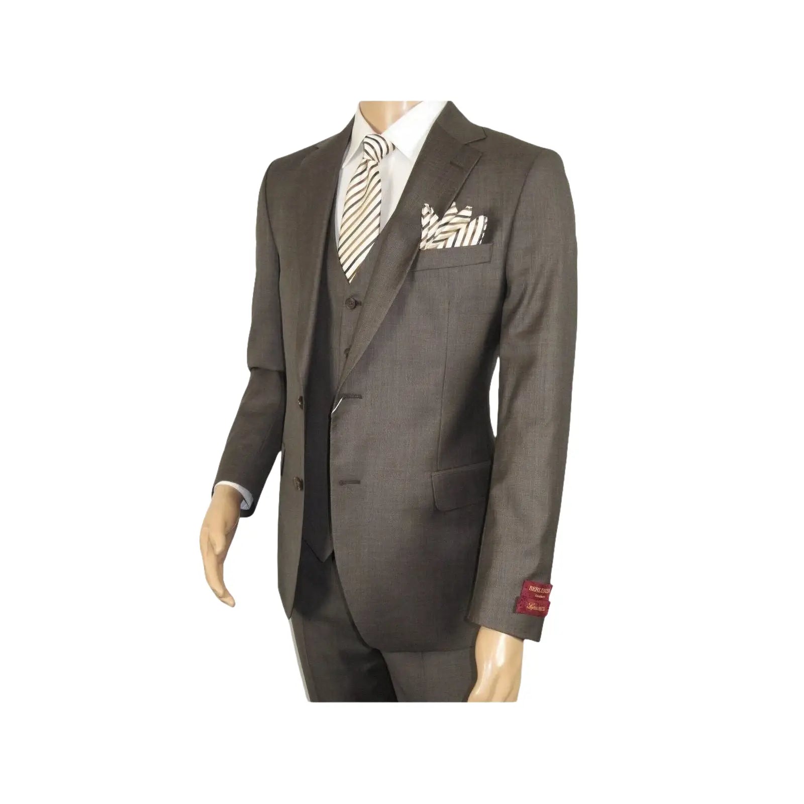 Men Suit BERLUSCONI Turkey 100% Italian Wool Super 180's 3pc Vested #Ber6 Brown - J.Valintin Men's Wear Legend - 98510