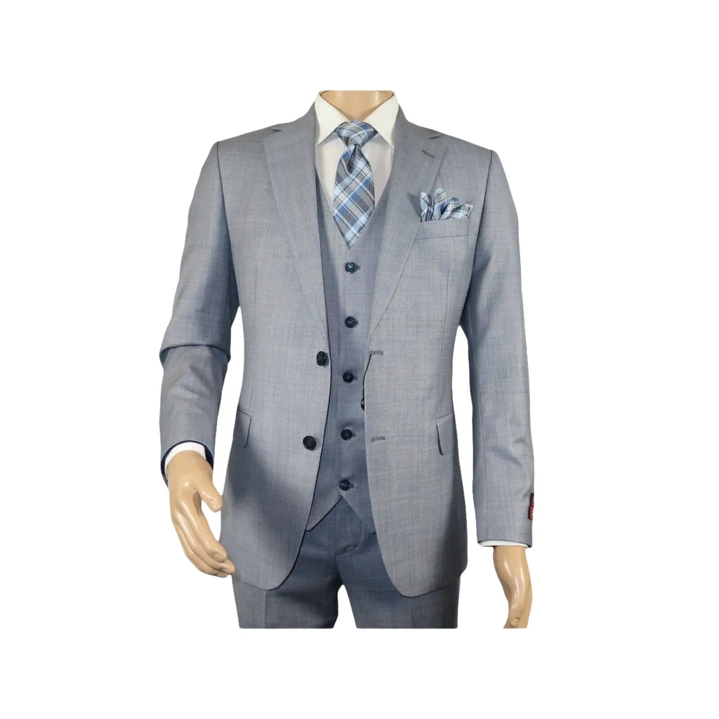 Men Suit BERLUSCONI Turkey 100% Italian Wool Super 180's 3pc Vested #Ber7 Sky - J.Valintin Men's Wear Legend - 98517