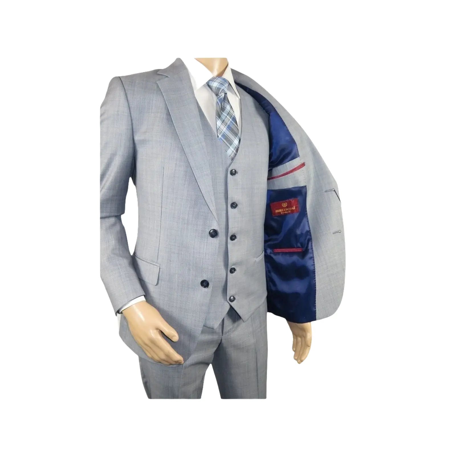 Men Suit BERLUSCONI Turkey 100% Italian Wool Super 180's 3pc Vested #Ber7 Sky - J.Valintin Men's Wear Legend - 98517
