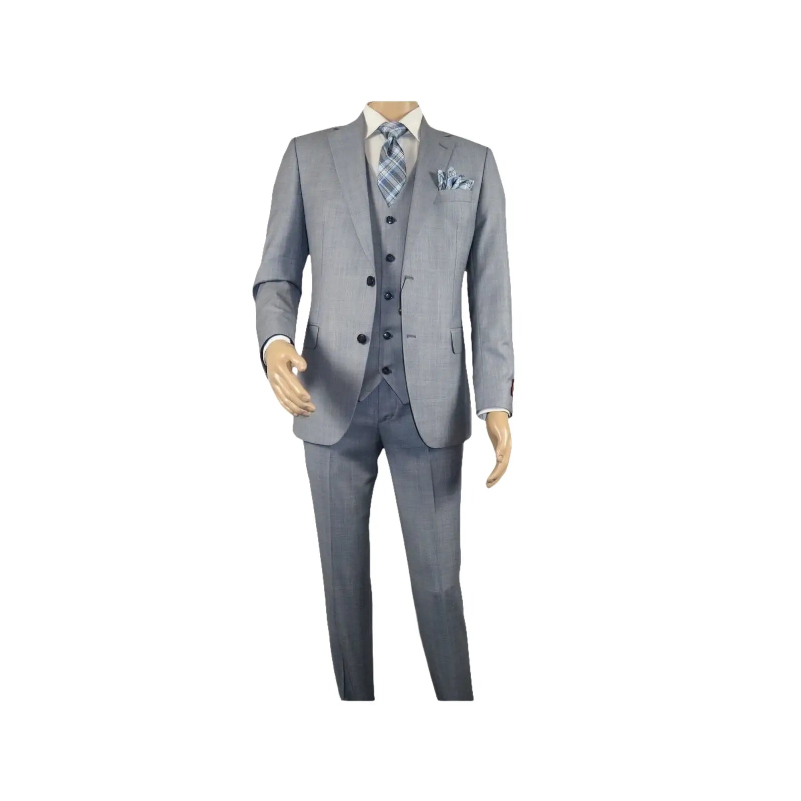Men Suit BERLUSCONI Turkey 100% Italian Wool Super 180's 3pc Vested #Ber7 Sky - J.Valintin Men's Wear Legend - 98517