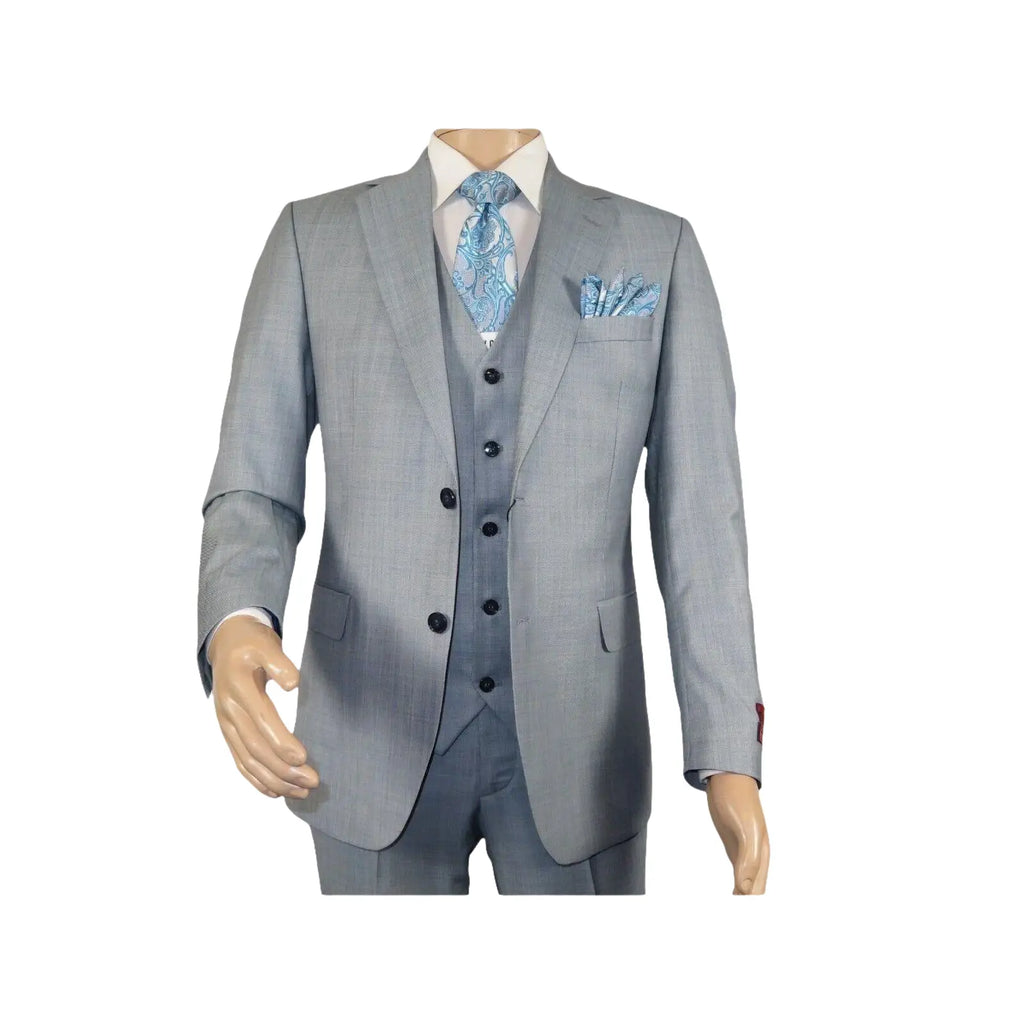 Men Suit BERLUSCONI Turkey 100% Italian Wool Super 180's 3pc Vested #Ber8 Gray - J.Valintin Men's Wear Legend - 98524