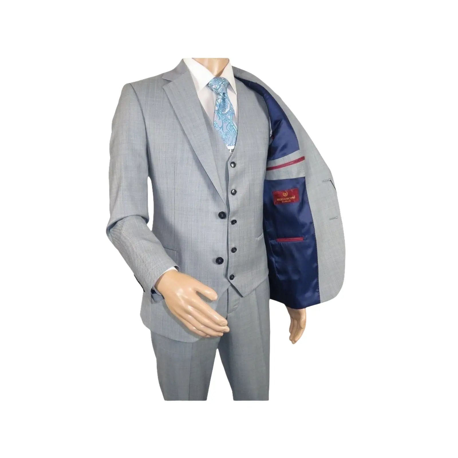 Men Suit BERLUSCONI Turkey 100% Italian Wool Super 180's 3pc Vested #Ber8 Gray - J.Valintin Men's Wear Legend - 98524