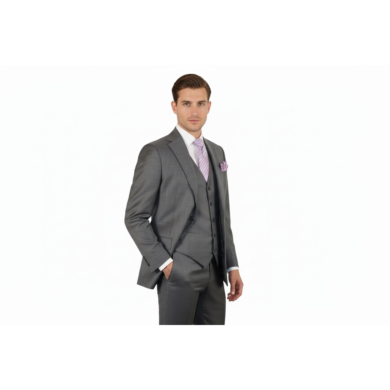 Men Suit BERLUSCONI Turkey 100% Italian Wool Super 180's 3pc Vested #Ber9 gray