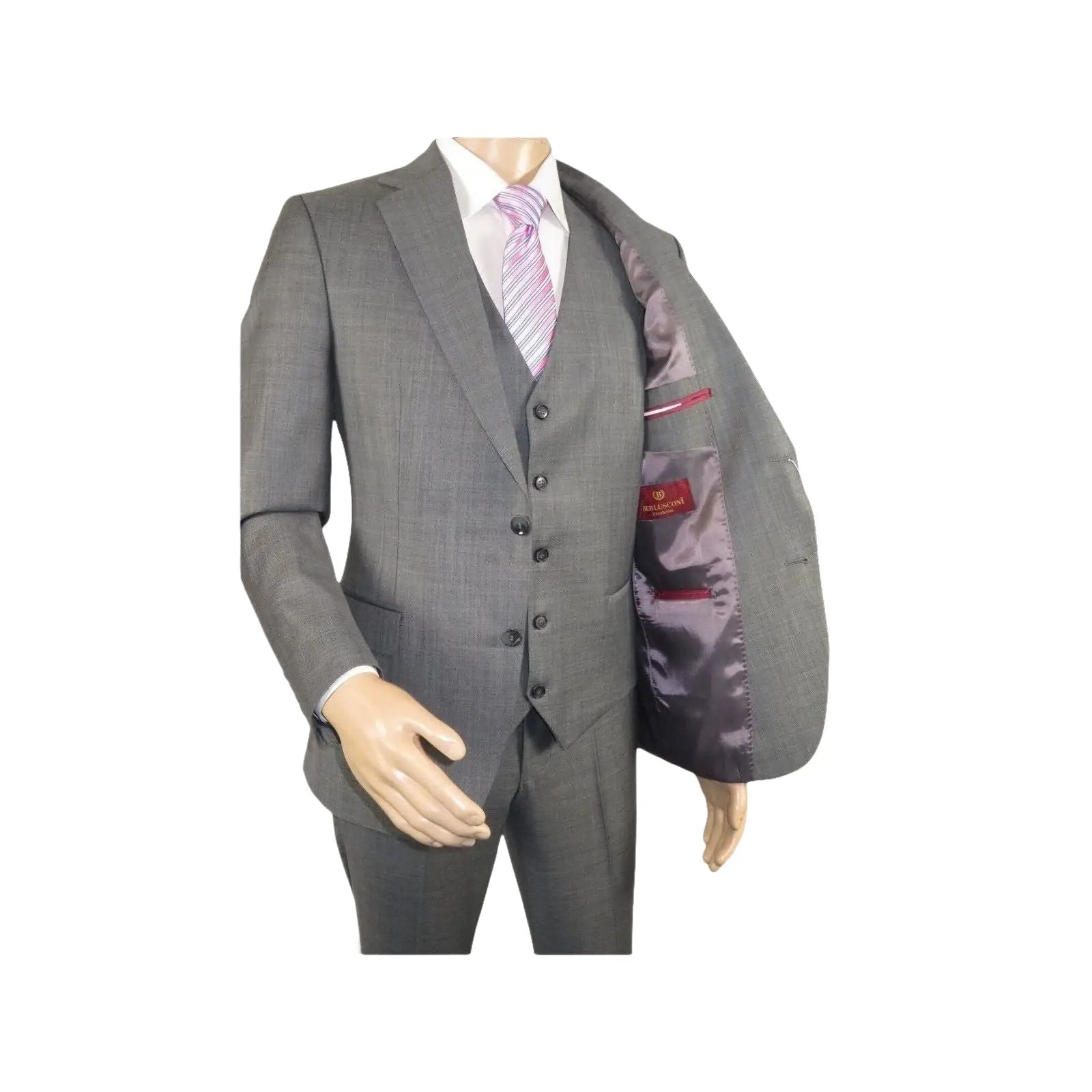 Men Suit BERLUSCONI Turkey 100% Italian Wool Super 180's 3pc Vested #Ber9 gray - J.Valintin Men's Wear Legend - 98531