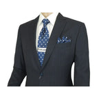 Men Suit BERLUSCONI Turkey 100% Italian Wool Super 180's #Ber29 Navy Blue Stripe - J.Valintin Men's Wear Legend - 100963