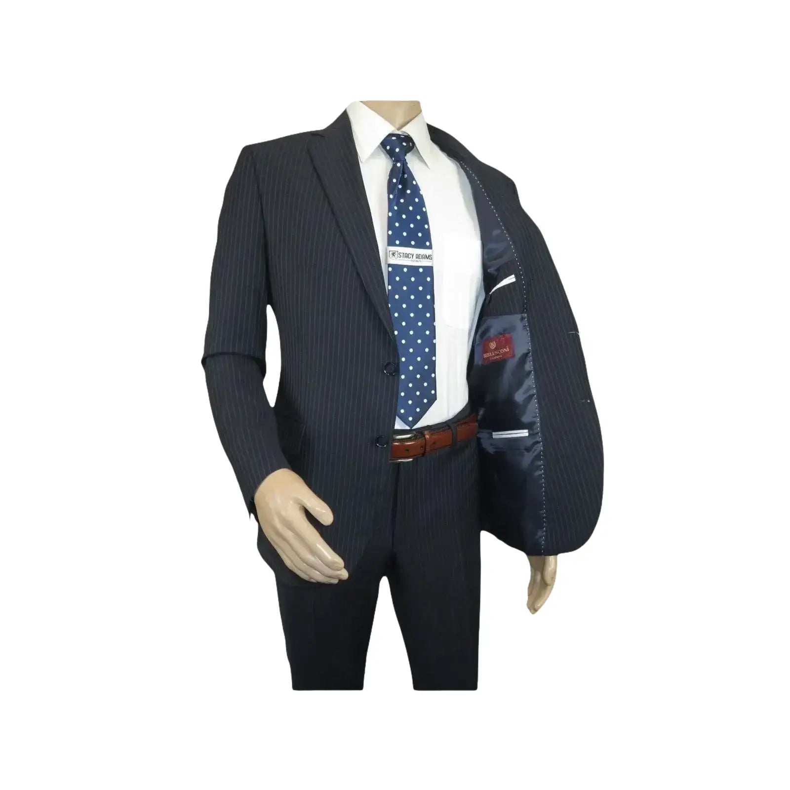 Men Suit BERLUSCONI Turkey 100% Italian Wool Super 180's #Ber29 Navy Blue Stripe - J.Valintin Men's Wear Legend - 100963