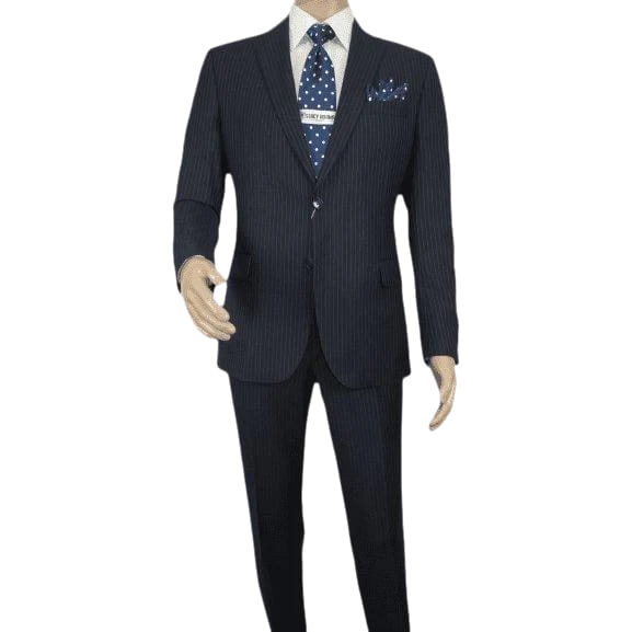 Men Suit BERLUSCONI Turkey 100% Italian Wool Super 180's #Ber29 Navy Blue Stripe - J.Valintin Men's Wear Legend - 100963