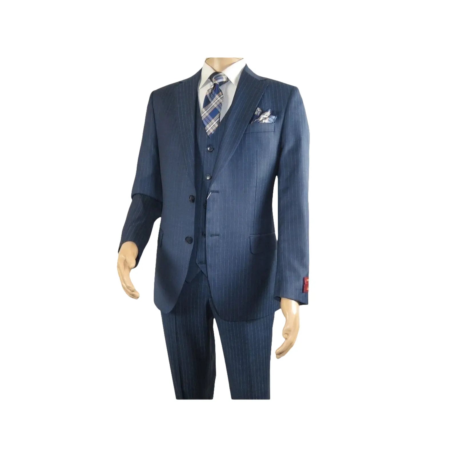 Men Suit BERLUSCONI Turkey 100% Italian Wool Super 180's Vested #Ber1 Navy Blue - J.Valintin Men's Wear Legend - 98475