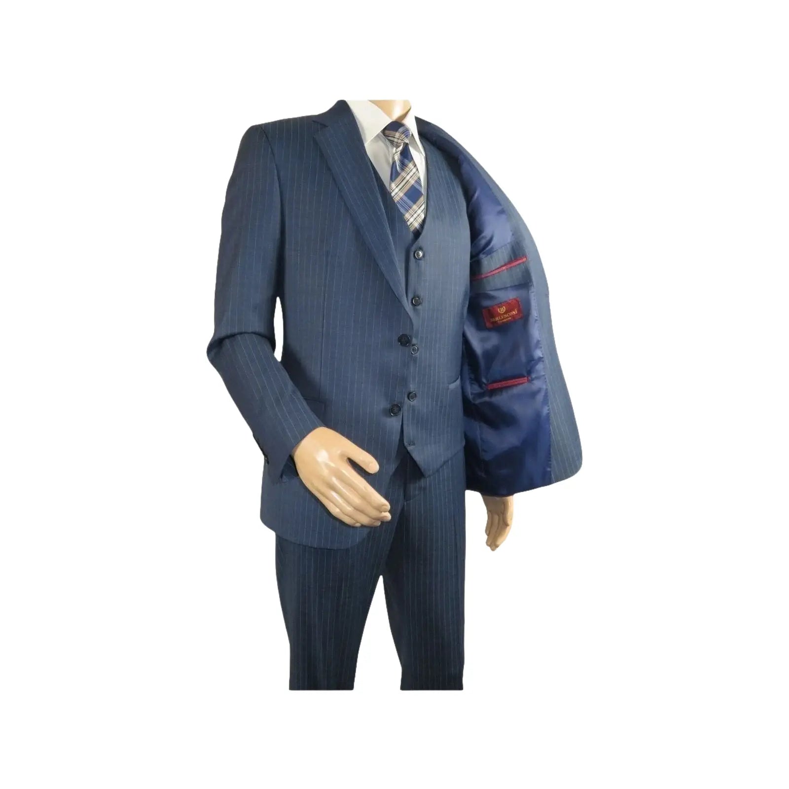 Men Suit BERLUSCONI Turkey 100% Italian Wool Super 180's Vested #Ber1 Navy Blue - J.Valintin Men's Wear Legend - 98475