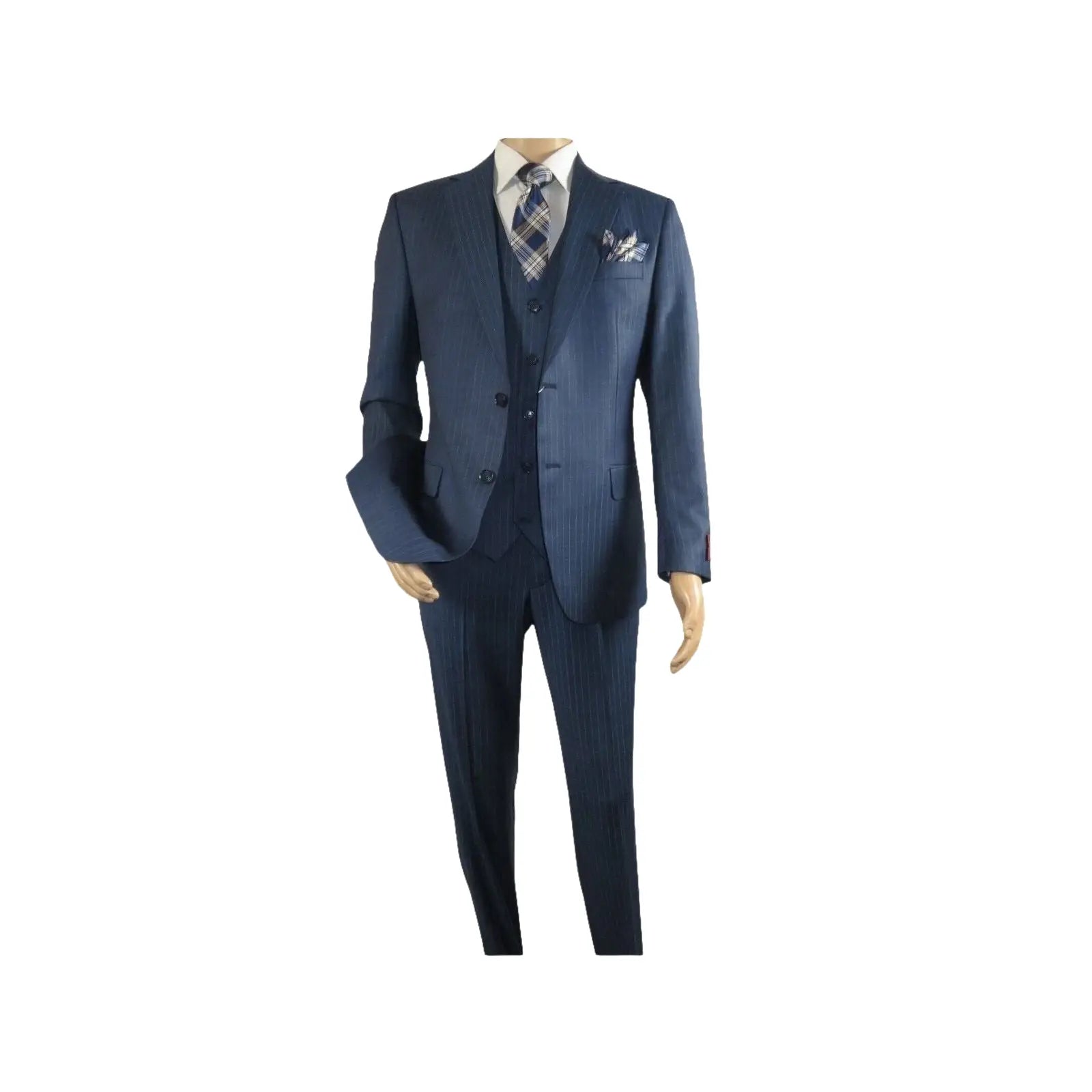 Men Suit BERLUSCONI Turkey 100% Italian Wool Super 180's Vested #Ber1 Navy Blue - J.Valintin Men's Wear Legend - 98475