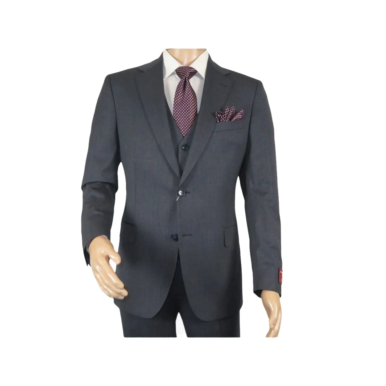 Men Suit BERLUSCONI Turkey 100% Italian Wool Super 180's Vested #Ber15 Charcoal - J.Valintin Men's Wear Legend - 98573