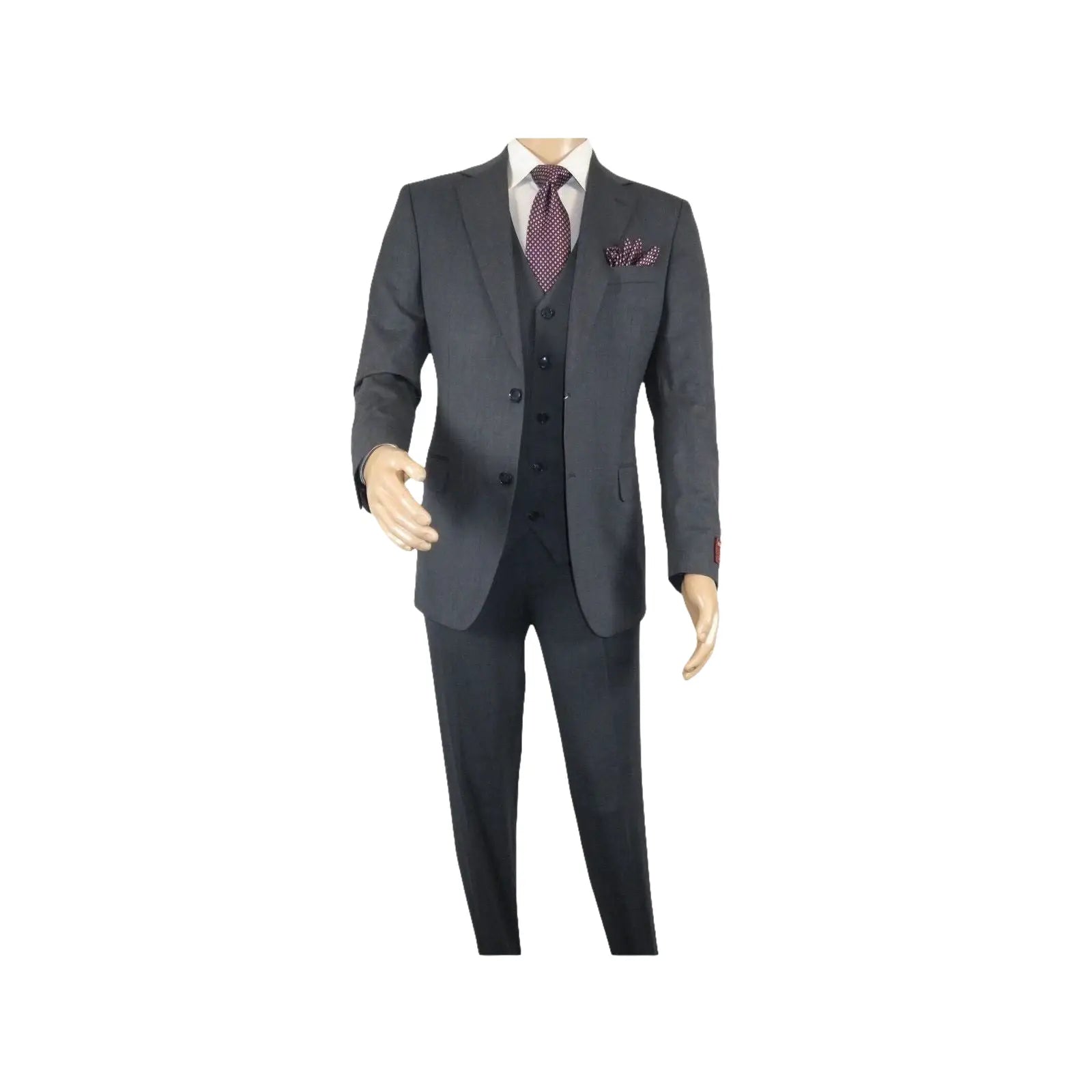 Men Suit BERLUSCONI Turkey 100% Italian Wool Super 180's Vested #Ber15 Charcoal - J.Valintin Men's Wear Legend - 98573