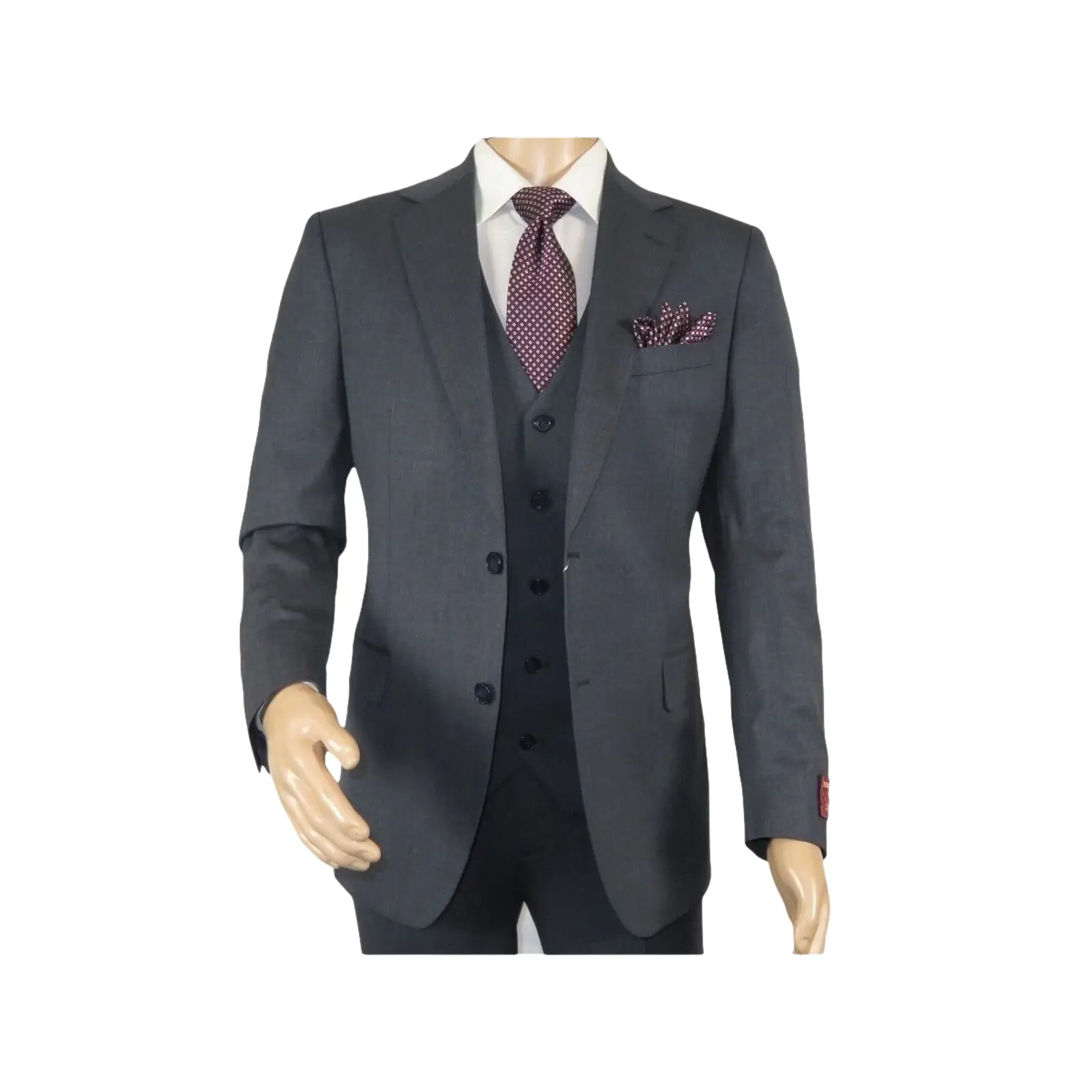 Men Suit BERLUSCONI Turkey 100% Italian Wool Super 180's Vested #Ber15 Charcoal - J.Valintin Men's Wear Legend - 98573