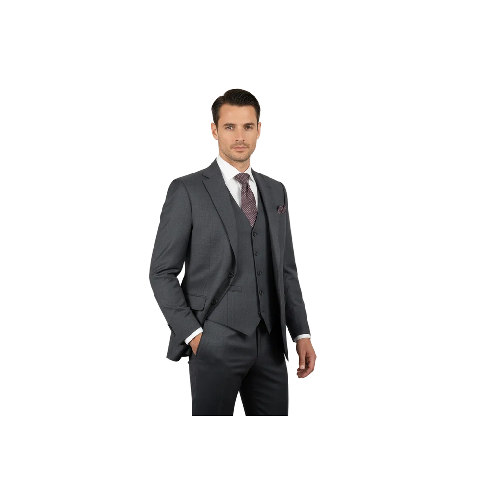 Men Suit BERLUSCONI Turkey 100% Italian Wool Super 180's Vested #Ber15 Charcoal