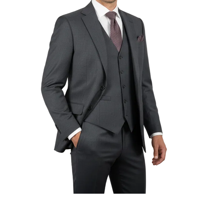 Men Suit BERLUSCONI Turkey 100% Italian Wool Super 180's Vested #Ber15 Charcoal
