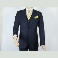 Men Suit BERLUSCONI Turkey 100% Italian Wool Super 180's Vested #Ber17 Navy Blue - J.Valintin Men's Wear Legend - 98587