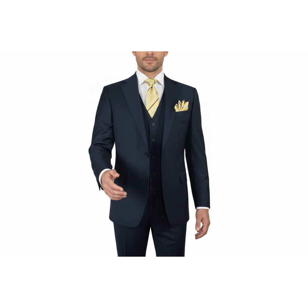 Men Suit BERLUSCONI Turkey 100% Italian Wool Super 180's Vested #Ber17 Navy Blue