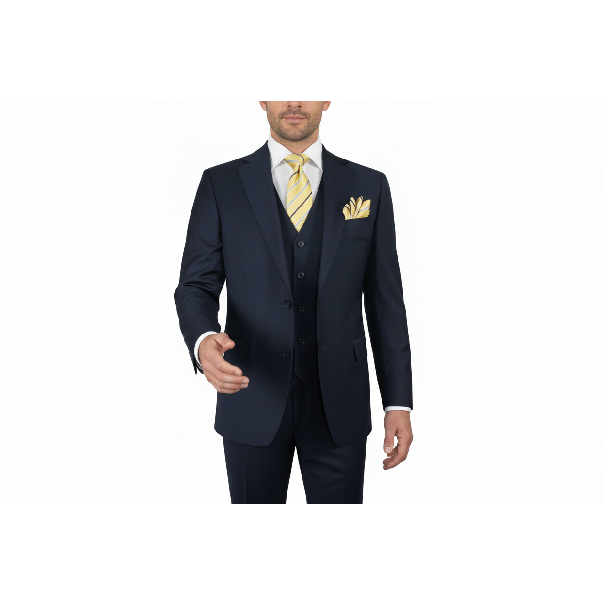 Men Suit BERLUSCONI Turkey 100% Italian Wool Super 180's Vested #Ber17 Navy Blue