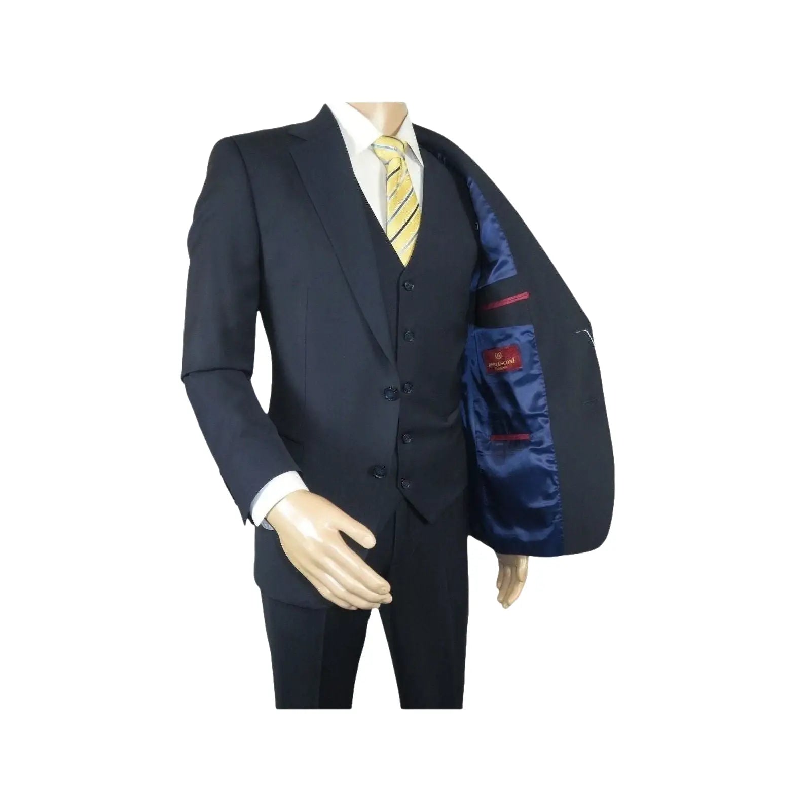 Men Suit BERLUSCONI Turkey 100% Italian Wool Super 180's Vested #Ber17 Navy Blue - J.Valintin Men's Wear Legend - 98587