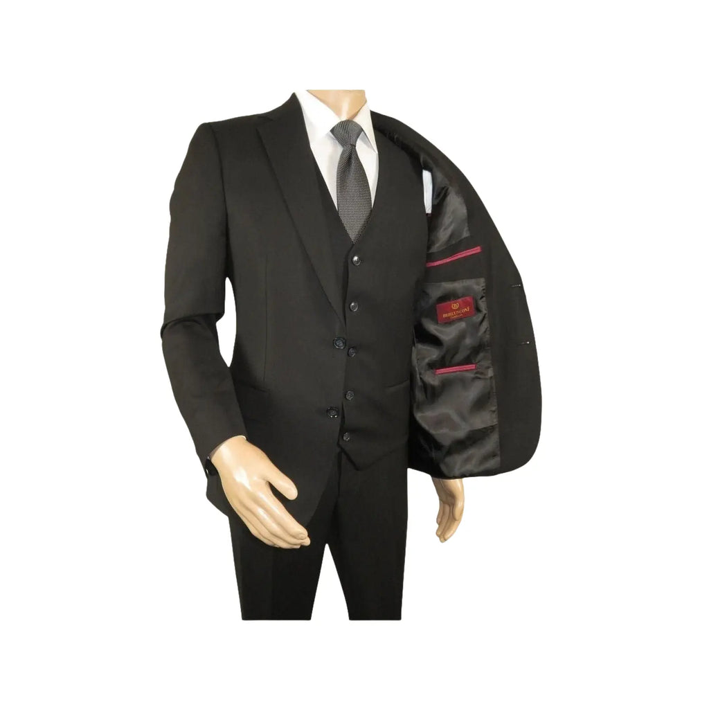 Men Suit BERLUSCONI Turkey 100% Italian Wool Super 180's Vested #Ber19 Black - J.Valintin Men's Wear Legend - 98601