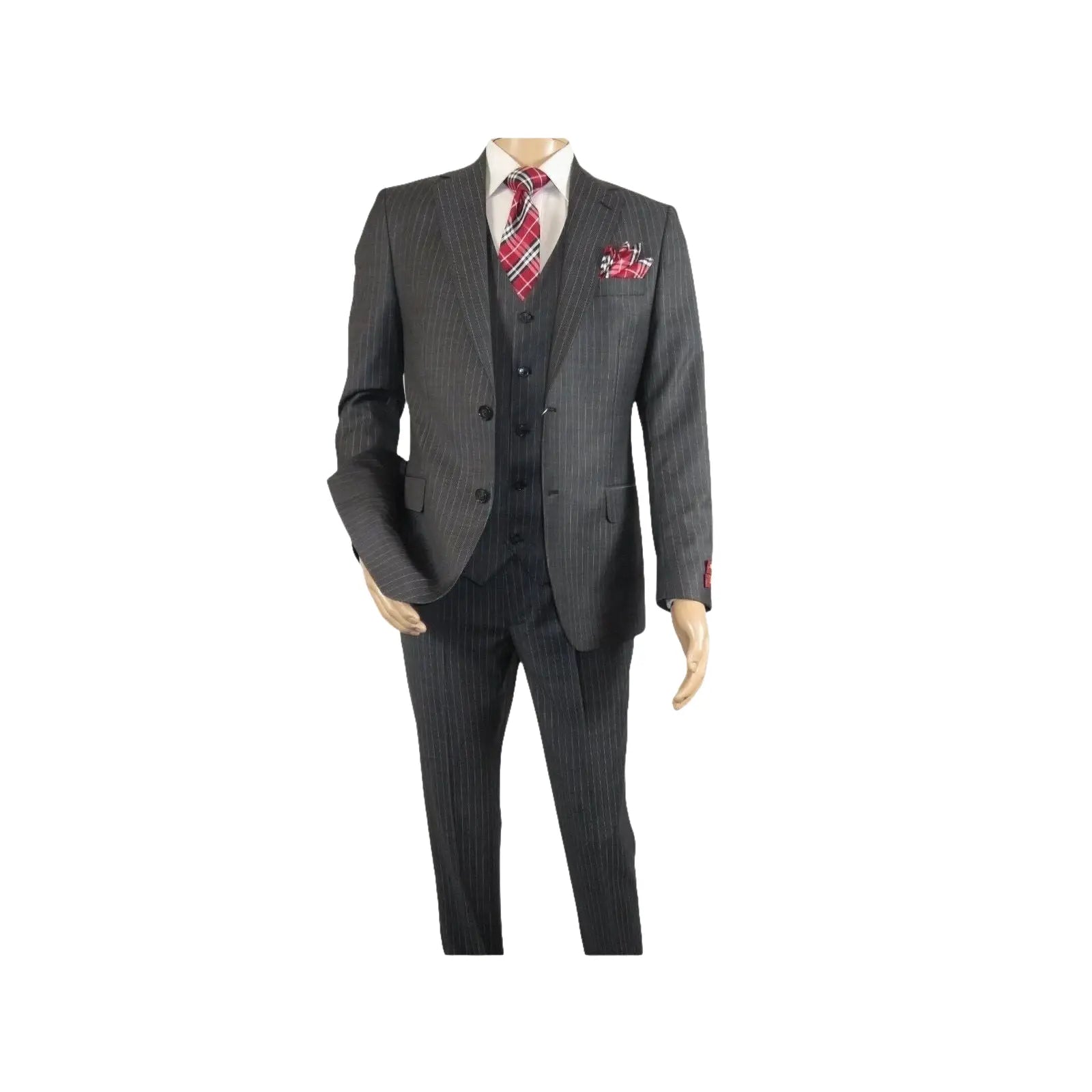 Men Suit BERLUSCONI Turkey 100% Italian Wool Super 180's Vested #Ber2 Charcoal - J.Valintin Men's Wear Legend - 98482