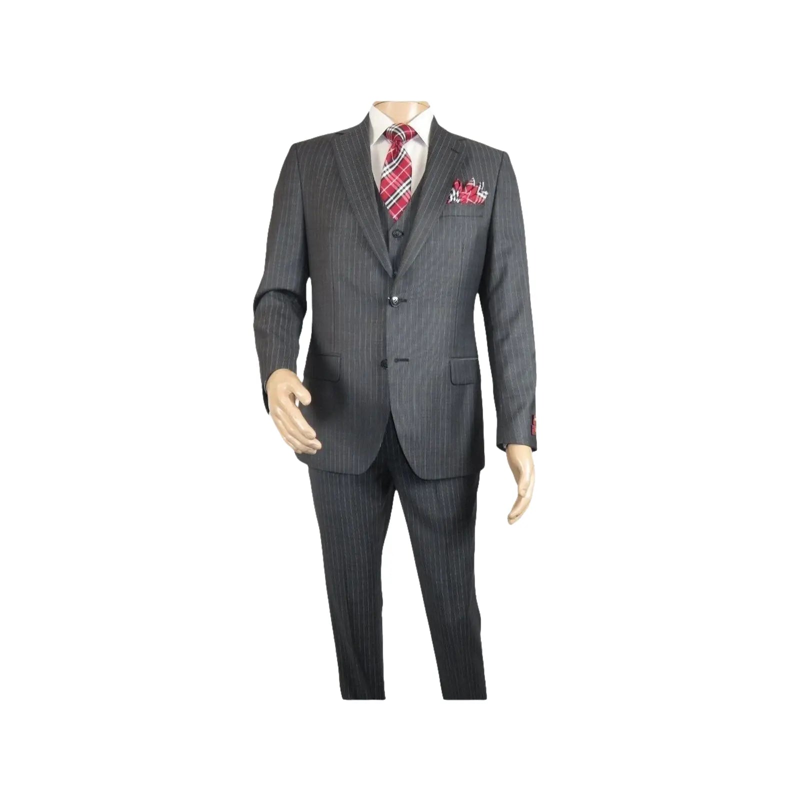 Men Suit BERLUSCONI Turkey 100% Italian Wool Super 180's Vested #Ber2 Charcoal - J.Valintin Men's Wear Legend - 98482