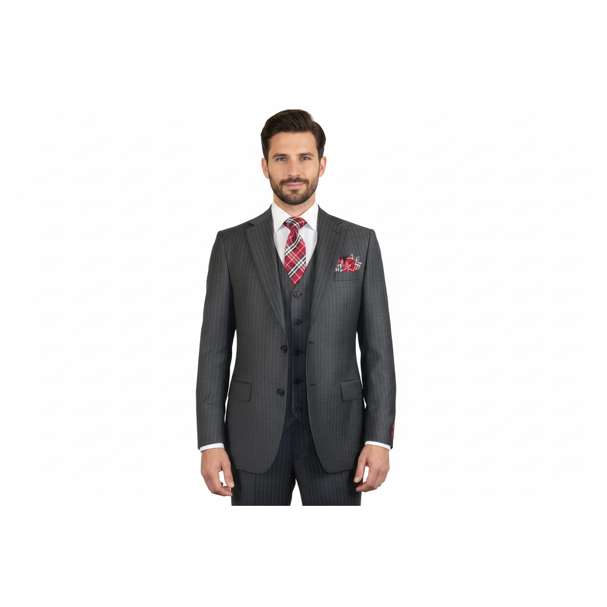 Men Suit BERLUSCONI Turkey 100% Italian Wool Super 180's Vested #Ber2 Charcoal