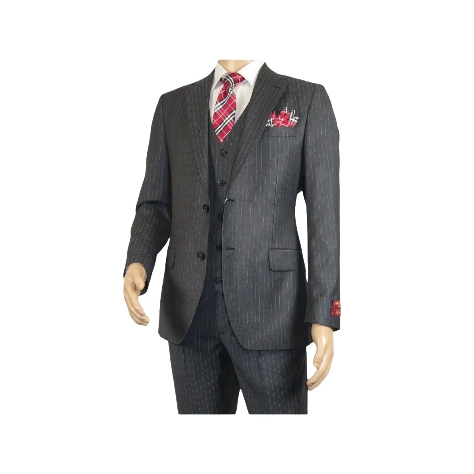 Men Suit BERLUSCONI Turkey 100% Italian Wool Super 180's Vested #Ber2 Charcoal - J.Valintin Men's Wear Legend - 98482