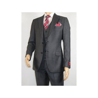 Men Suit BERLUSCONI Turkey 100% Italian Wool Super 180's Vested #Ber2 Charcoal - J.Valintin Men's Wear Legend - 98482