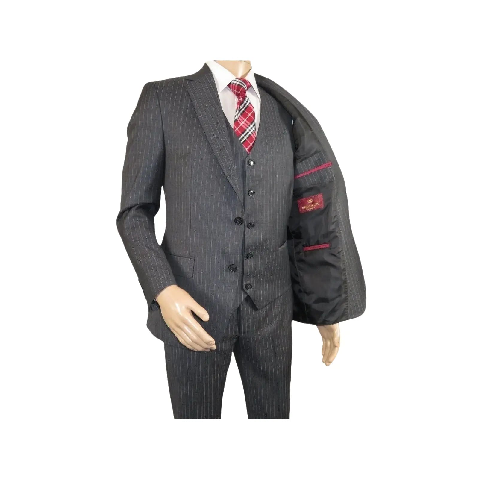 Men Suit BERLUSCONI Turkey 100% Italian Wool Super 180's Vested #Ber2 Charcoal - J.Valintin Men's Wear Legend - 98482