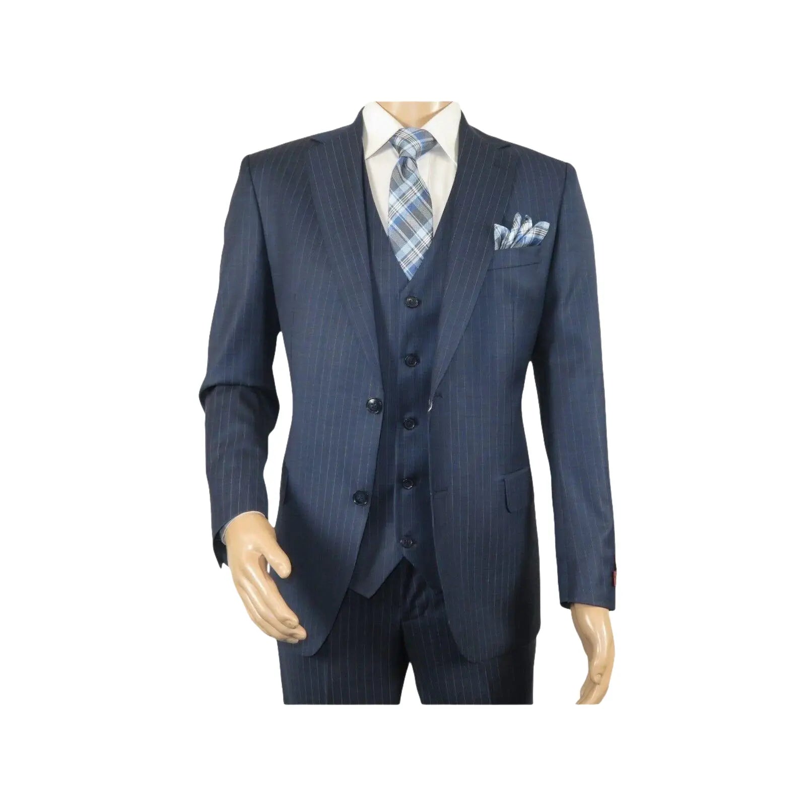 Men Suit BERLUSCONI Turkey 100% Italian Wool Super 180's Vested #Ber3 Ink Blue - J.Valintin Men's Wear Legend - 98489