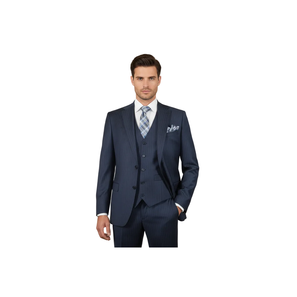 Men Suit BERLUSCONI Turkey 100% Italian Wool Super 180's Vested #Ber3 Ink Blue