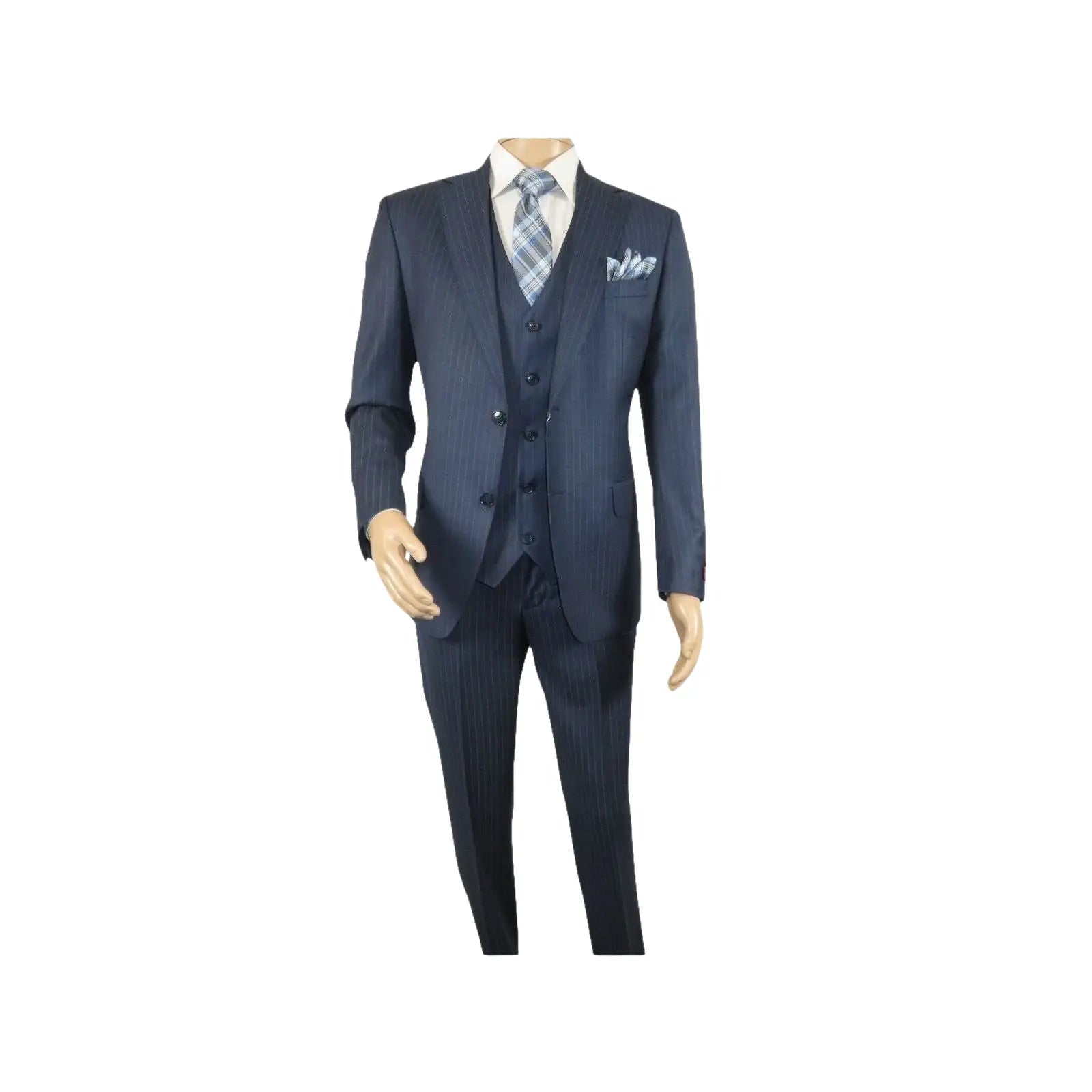 Men Suit BERLUSCONI Turkey 100% Italian Wool Super 180's Vested #Ber3 Ink Blue - J.Valintin Men's Wear Legend - 98489