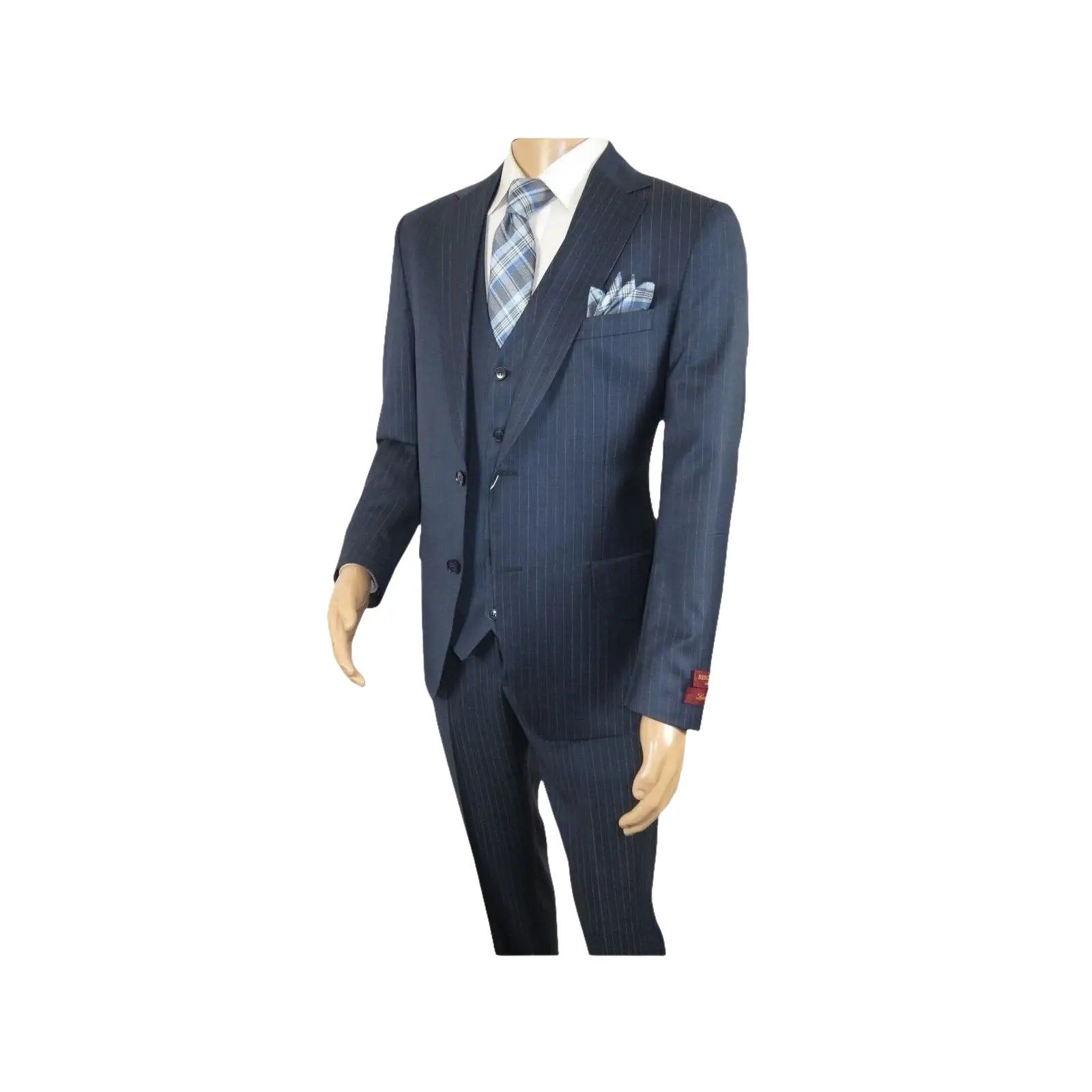 Men Suit BERLUSCONI Turkey 100% Italian Wool Super 180's Vested #Ber3 Ink Blue - J.Valintin Men's Wear Legend - 98489