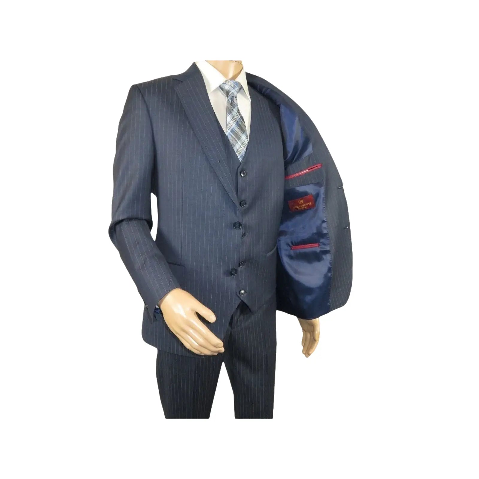 Men Suit BERLUSCONI Turkey 100% Italian Wool Super 180's Vested #Ber3 Ink Blue - J.Valintin Men's Wear Legend - 98489