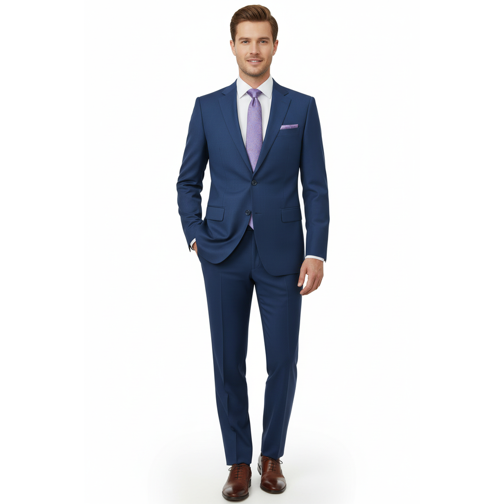 Men Suit BERLUSCONI Turkey 100% Soft Italian Wool Super 180's 2pc #Ber31 Blue