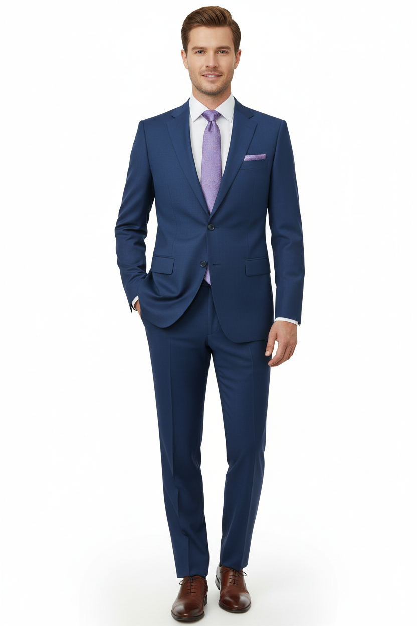 Men Suit BERLUSCONI Turkey 100% Soft Italian Wool Super 180's 2pc #Ber31 Blue