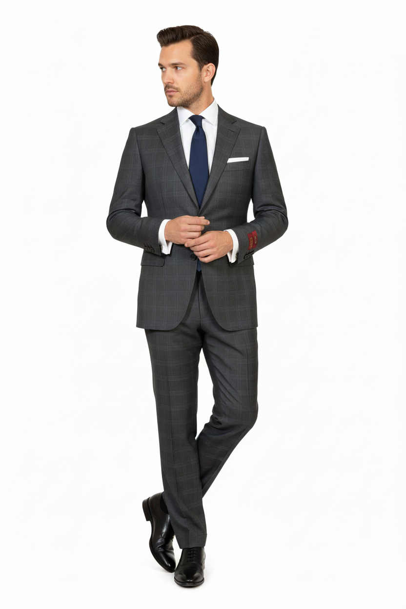 Men Suit BERLUSCONI Turkey 100% Soft Italian Wool Super 180's #Ber26 Gray Plaid