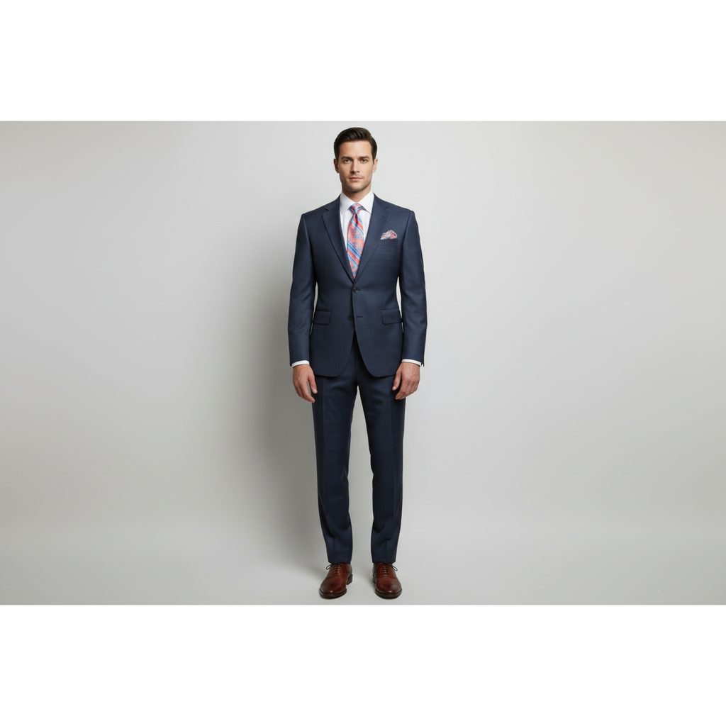 Men Suit BERLUSCONI Turkey 100% Soft Italian Wool Super 180's #Ber27 Navy Plaid