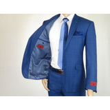 Men Suit By Renoir Window pane English Plaid Slim Fit Side Vents Fit 291 - 20 Blue - J.Valintin Men's Wear Legend - 93914