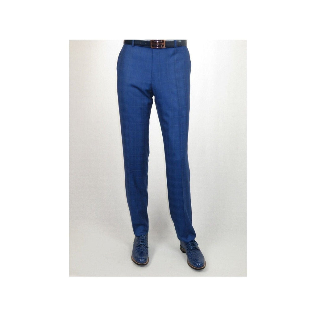 Men Suit By Renoir Window pane English Plaid Slim Fit Side Vents Fit 291 - 20 Blue - J.Valintin Men's Wear Legend - 93914