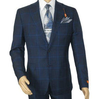 Men TALLIA Suit Wool Blend English Glen Plaid Classic 2Button VDVA2SVX0026 Blue - J.Valintin Men's Wear Legend - 16170