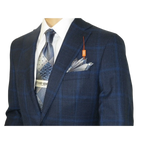 Men TALLIA Suit Wool Blend English Glen Plaid Classic 2Button VDVA2SVX0026 Blue - J.Valintin Men's Wear Legend - 16170
