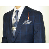 Men TALLIA Suit Wool Blend English Glen Plaid Classic 2Button VDVA2SVX0026 Blue - J.Valintin Men's Wear Legend - 16170